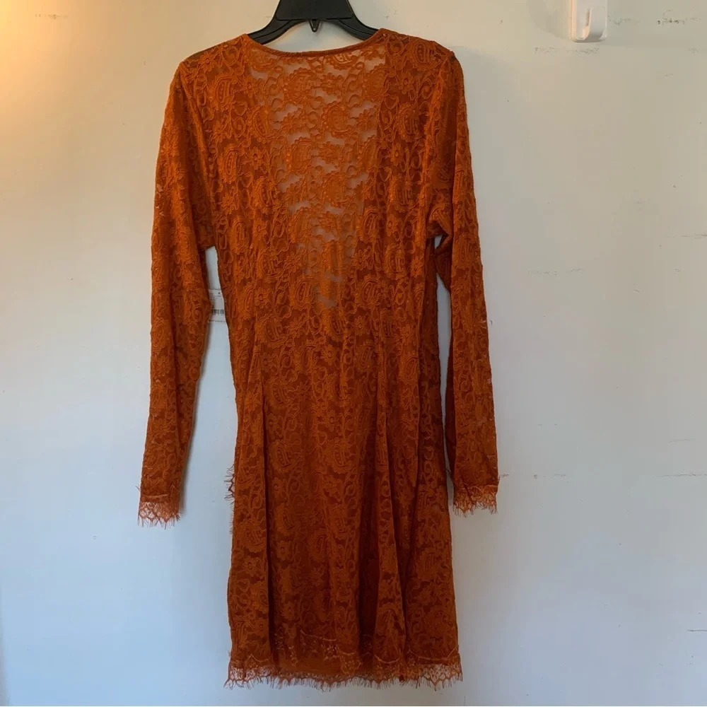 NWT Free People Spanish Chestnut Lace Wrap Stretchy Body-Con Mini Dress Size XL